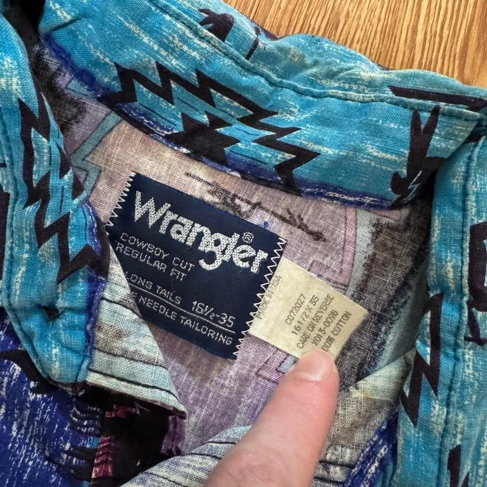 Wrangler Brushpopper Men's Button Up Shirt Large Aztec Multicolor 90s Vintage